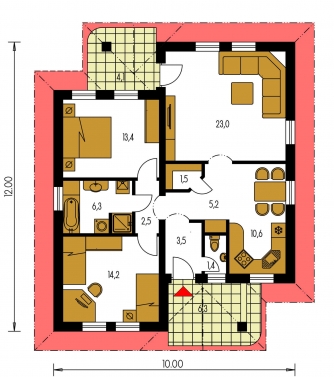 Spiegelverkehrter Entwurf | Grundriss des Erdgeschosses - BUNGALOW 68